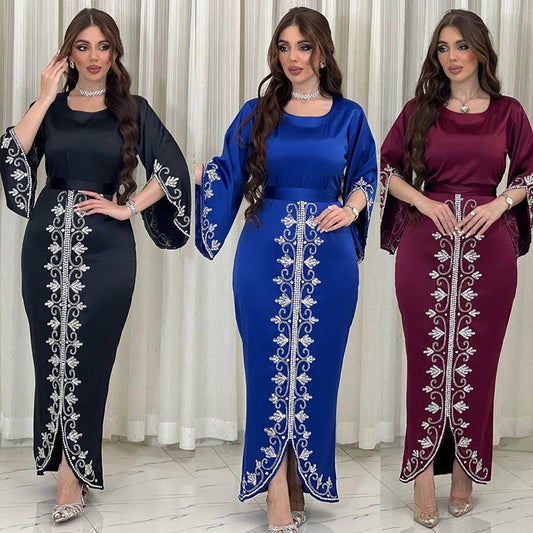 Arabic Dubai Robe Fashion Diamond Soft Satin Evening Dress