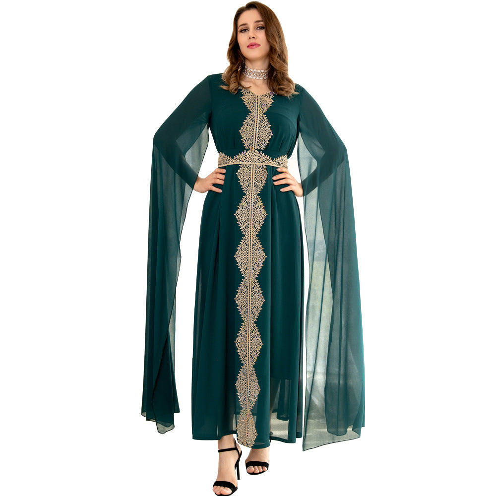 Cape Sleeve Lace Chiffon Dubai Arab Batwing Sleeve Dress