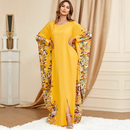 3422 Middle East Muslim Yellow Bat Sleeve Plus Size Dress