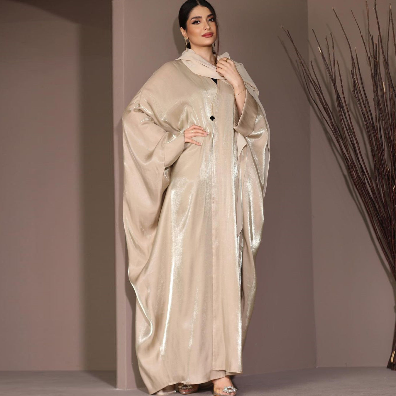 Middle East Muslim Fashion Bright Silk Satin Robe Women's Clothing
