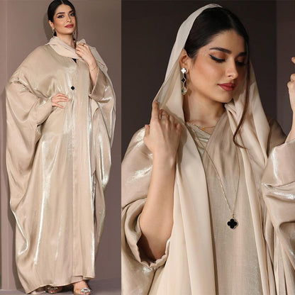 Middle East Muslim Fashion Bright Silk Satin Robe Women's Clothing