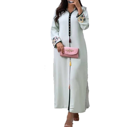 Long Sleeve Printed Fringe Loose Ethnic Dubai Maxi Dress