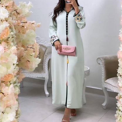 Long Sleeve Printed Fringe Loose Ethnic Dubai Maxi Dress
